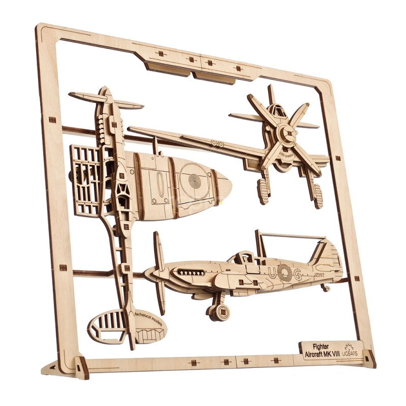 Ugears 2,5D drevené mechanické puzzle stíhacie lietadlo