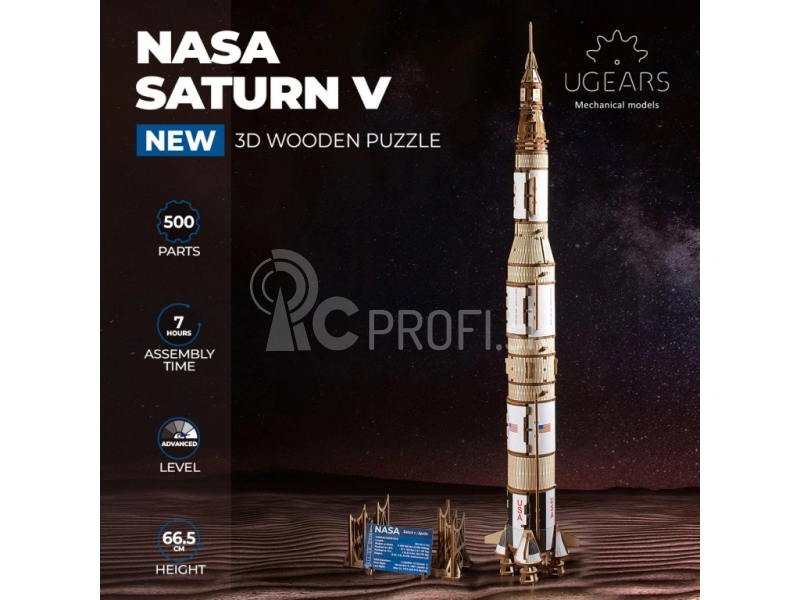 Ugears 3D drevené mechanické puzzle NASA, Saturn V