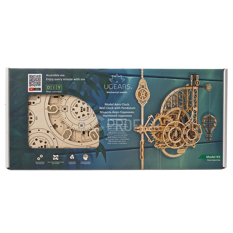 Ugears 3D drevené mechanické puzzle nástenné hodiny Aero