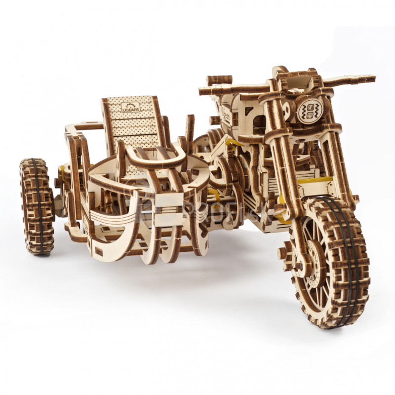 Ugears 3D drevené mechanické puzzle UGR-10 Motorka (scrambler) s vozíkom