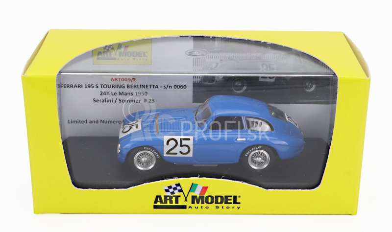 Umelecký model Ferrari 195s 2.3l V12 Touring Berlinetta Team Luigi Chinetti N 25 24h Le Mans 1950 Raymond Sommer - Dorino Serafini 1:43 Modrá