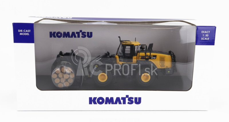 Universal hobbies Komatsu Wa475-10 Ruspa Gommata - škrabací traktor s drapákom na drevo 1:50 žltá čierna