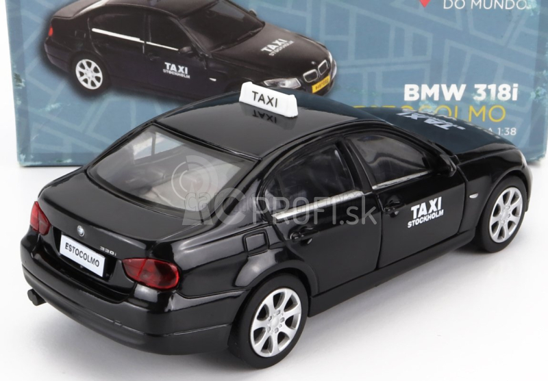 Welly BMW 3-series 330i Taxi Stoccolma Švédsko 2008 - poškodenie karty Box 1:38 čierna