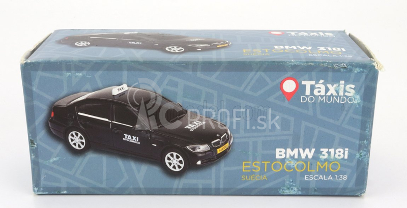 Welly BMW 3-series 330i Taxi Stoccolma Švédsko 2008 - poškodenie karty Box 1:38 čierna