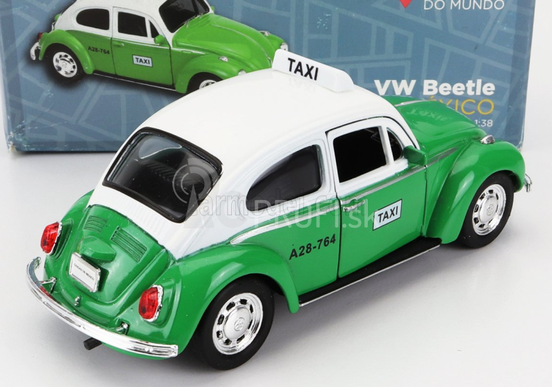 Welly Volkswagen Beetle Maggiolino Taxi Mexiko 1969 - poškodenie kartón 1:38 zelená biela