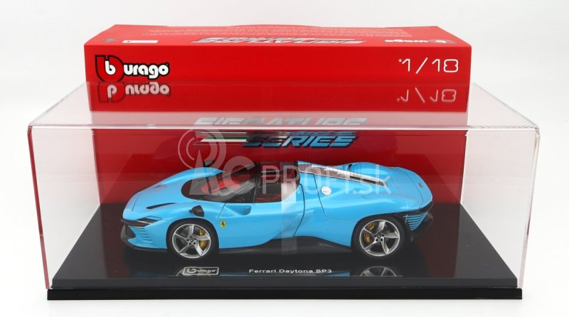 Bburago Ferrari Daytona Sp3 Closed Roof 2022 – Con Vetrina – With Showcase – Exclusive Carmodel 1:18 modrá