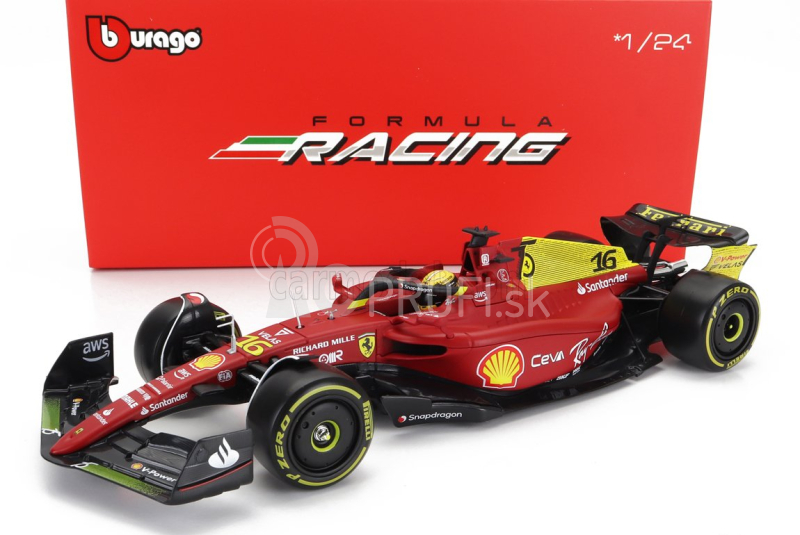 Bburago Ferrari F1-75 Scuderia Ferrari N 16 2nd Monza Gp Italy (pole Position) 2022 Charles Leclerc – With Pilot And Showcase – Exclusive Carmodel 1:24 čeveno-žltá