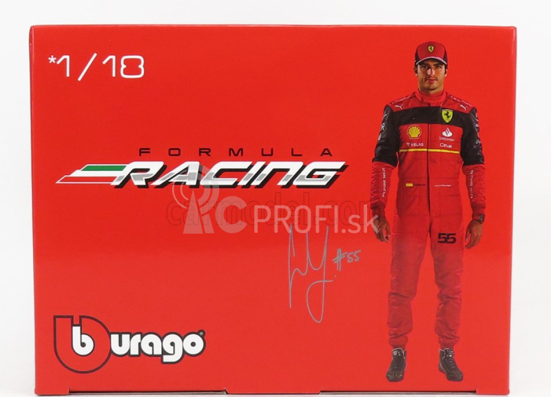 Bburago Ferrari F1-75 Scuderia Ferrari N 55 Season 2022 Carlos Sainz 1:18, červená