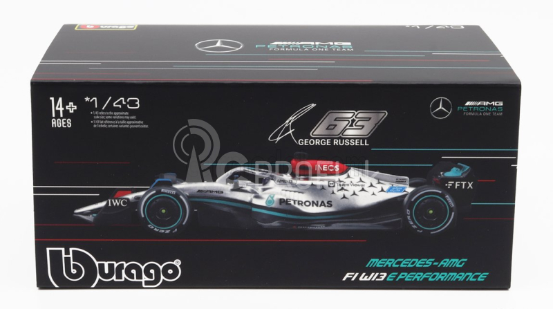 Bburago Mercedes gp F1 W13e Team Mercedes-amg Petronas F1 N 63 1:43, strieborná