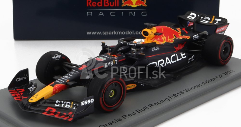 Iskrový model Red bull F1 Rb18 Team Oracle Red Bull Racing N 1 Winner Monza Italy Gp World Champion 2022 Max Verstappen 1:43 Matná modrá žltá červená