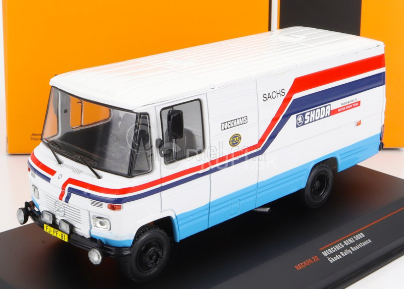 Ixo-models Mercedes benz 508d Van Škoda Rally Assistance 1984 1:43 Biela svetlomodrá