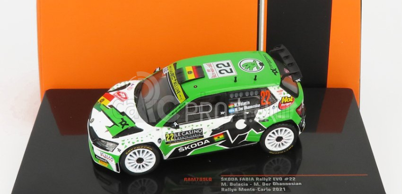 Ixo-models Škoda Fabia Rally2 Evo N 22 Rally Montecarlo 2021 M.wilkison - M.der Ohannesian 1:43 Biela Zelená Čierna