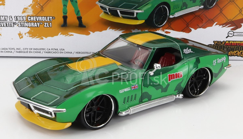 Jada Chevrolet Corvette Zl1 Stingray 1969 s figúrkou Cammy Street Fighter 1:24 zeleno-žltá