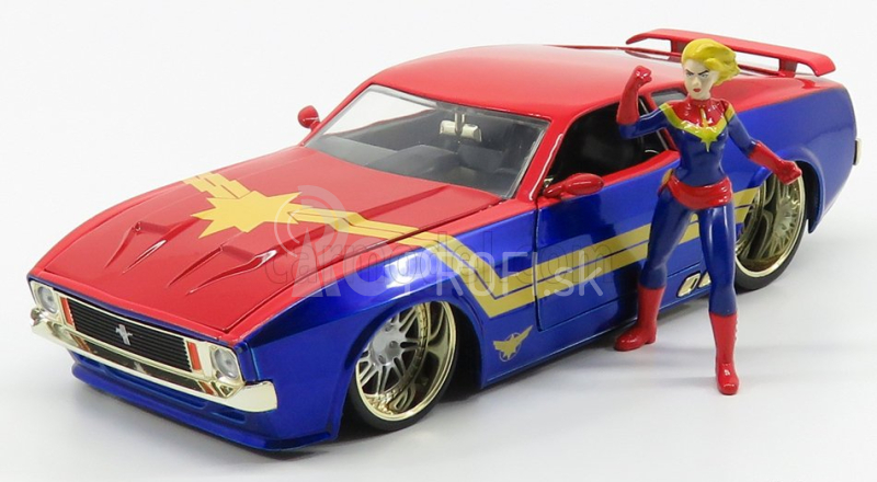 Jada Ford usa Mustang Mach I 1973 s postavičkou Captain Marvel 1:24 Červená modrá žltá