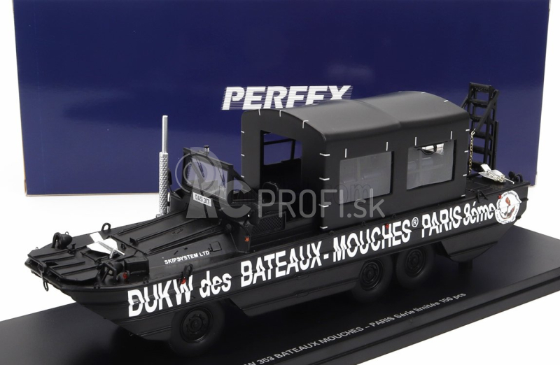 Perfex GMC Dukw Cckw 353 Truck Boat Bateaux Mouches Paris Anfibio Gommato 3-assi 1965 1:43 čierna