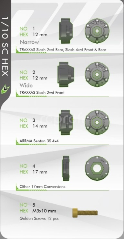 SC-PIONEER 1/10, 12 mm, 14 mm a 17 mm odnímateľný šesťhran, čierne disky, 2 ks