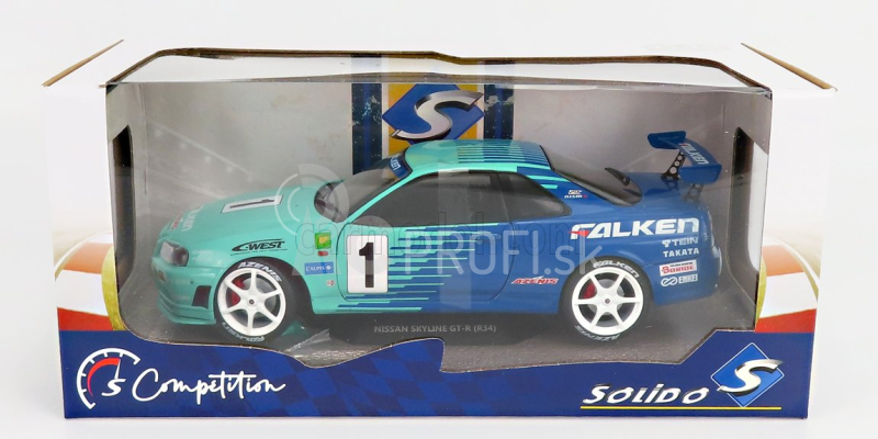 Solido Nissan Skyline (r34) Gt-r Falken Drift Livery 1999 1:18 Modrá