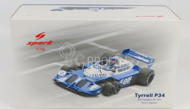 Spark-model Tyrrell F1 P34 Elf N 4 2nd Canada Gp 1977 P.depailler 1:18 Blue White