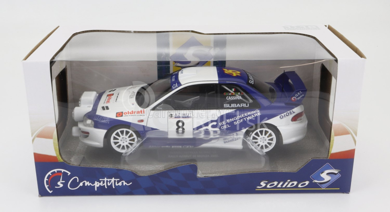 Subaru Impreza S5 Wrc99 (nočná verzia) N 8 Rally Azimut Di Monza 2000 Valentino Rossi - C.cassina 1:18 Biela Modrá