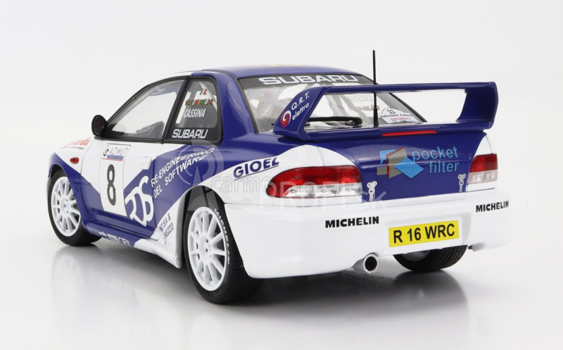 Subaru Impreza S5 Wrc99 (nočná verzia) N 8 Rally Azimut Di Monza 2000 Valentino Rossi - C.cassina 1:18 Biela Modrá