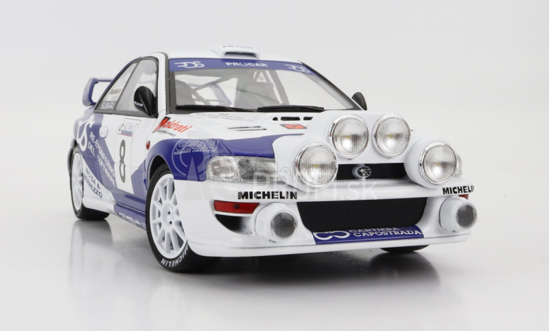 Subaru Impreza S5 Wrc99 (nočná verzia) N 8 Rally Azimut Di Monza 2000 Valentino Rossi - C.cassina 1:18 Biela Modrá