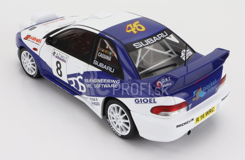 Subaru Impreza S5 Wrc99 (nočná verzia) N 8 Rally Azimut Di Monza 2000 Valentino Rossi - C.cassina 1:18 Biela Modrá