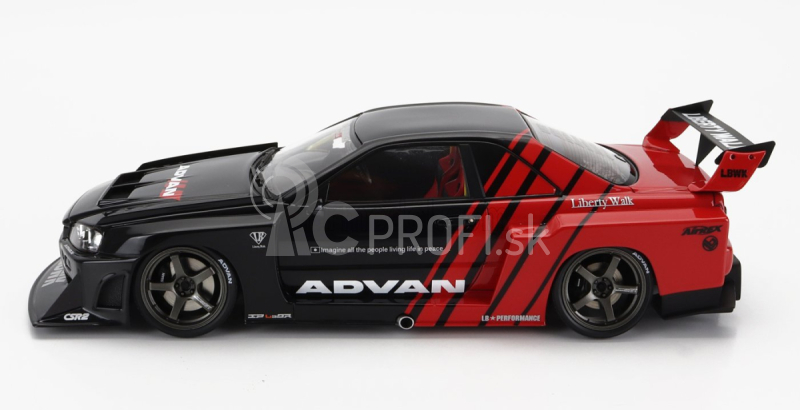 Zapaľovanie-model Nissan Skyline Er-34 Lb Works Super Silhouette Advan 1996 1:18 čierna červená