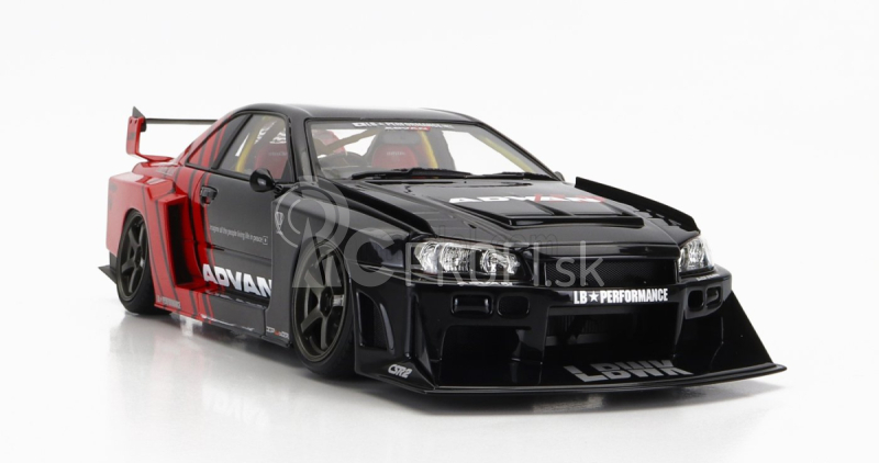 Zapaľovanie-model Nissan Skyline Er-34 Lb Works Super Silhouette Advan 1996 1:18 čierna červená