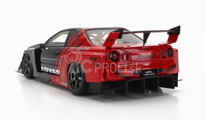 Zapaľovanie-model Nissan Skyline Er-34 Lb Works Super Silhouette Advan 1996 1:18 čierna červená