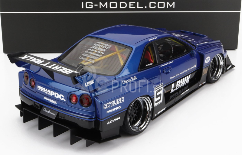 Zapaľovanie-model Nissan Skyline Lb-er34 N 5 Super Silhouette Lbwk 1996 1:18 Modrá čierna