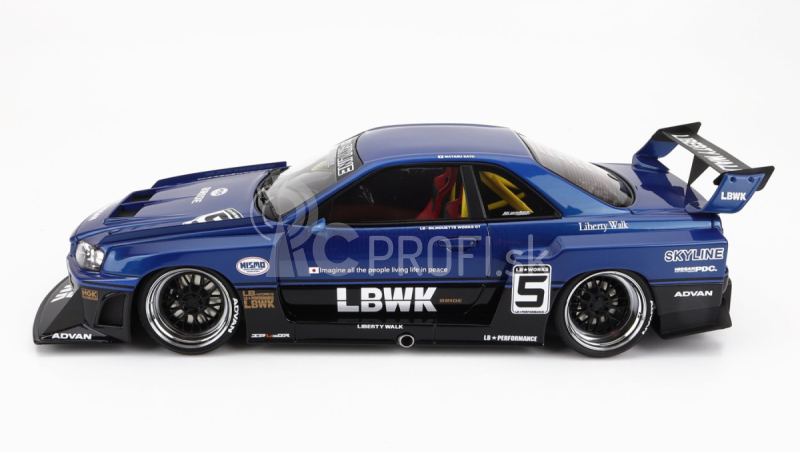 Zapaľovanie-model Nissan Skyline Lb-er34 N 5 Super Silhouette Lbwk 1996 1:18 Modrá čierna