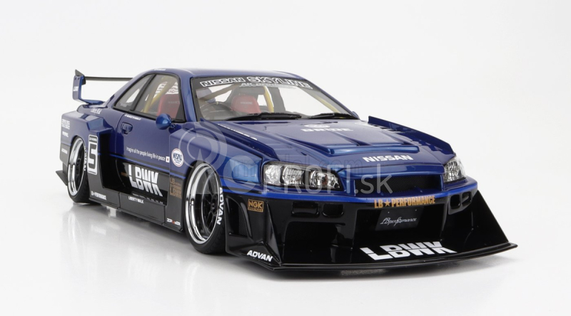 Zapaľovanie-model Nissan Skyline Lb-er34 N 5 Super Silhouette Lbwk 1996 1:18 Modrá čierna