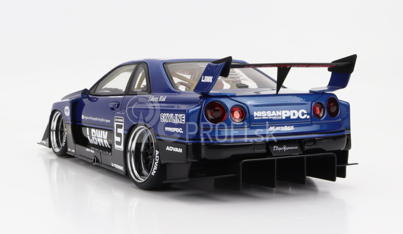 Zapaľovanie-model Nissan Skyline Lb-er34 N 5 Super Silhouette Lbwk 1996 1:18 Modrá čierna