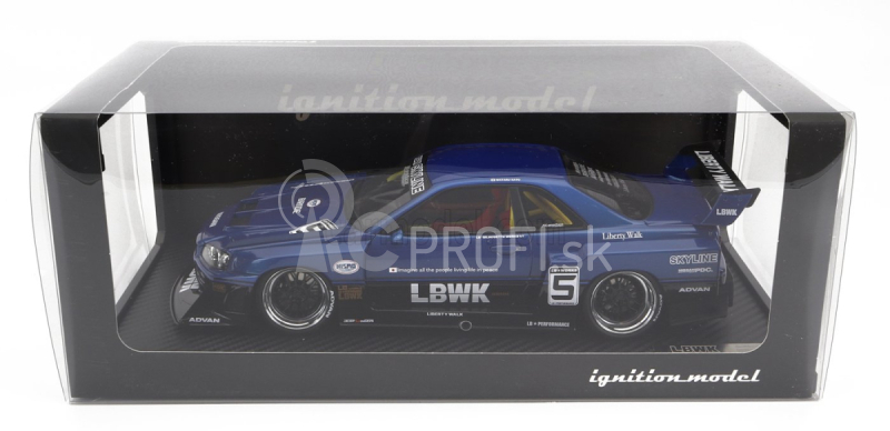 Zapaľovanie-model Nissan Skyline Lb-er34 N 5 Super Silhouette Lbwk 1996 1:18 Modrá čierna