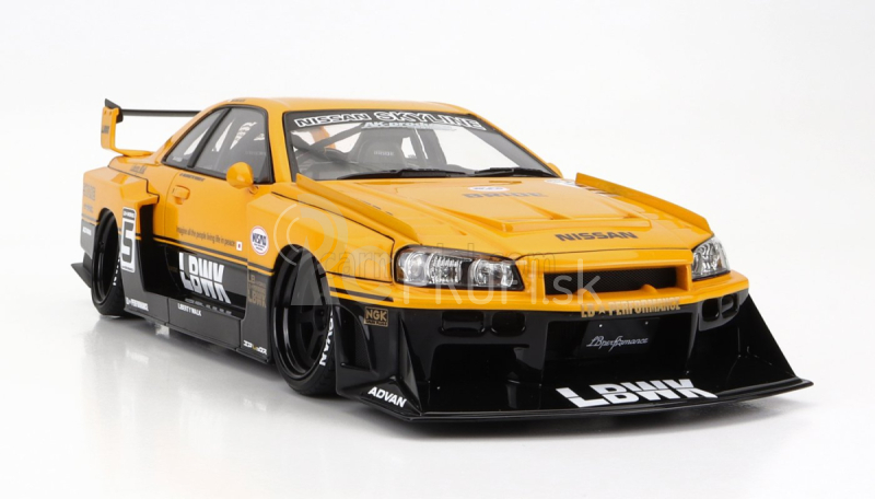 Zapaľovanie-model Nissan Skyline Lb-er34 N 5 Super Silhouette Lbwk 1996 1:18 žltá čierna