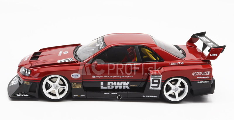 Zapaľovanie-model Nissan Skyline Lb-er34 N 9 Super Silhouette Lbwk 1996 1:18 Červená čierna