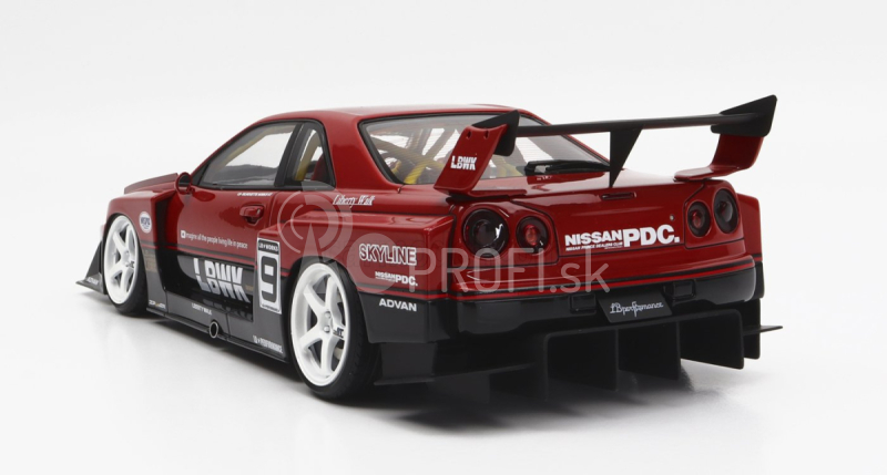 Zapaľovanie-model Nissan Skyline Lb-er34 N 9 Super Silhouette Lbwk 1996 1:18 Červená čierna