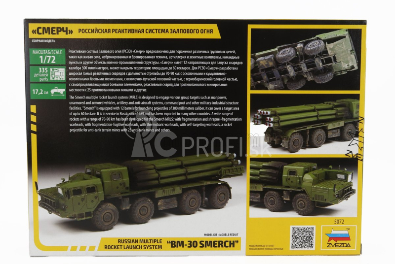 Zvezda Truck Bm-30 Smerch Ruský viacnásobný raketový odpaľovací systém Vojenský 1:72 /